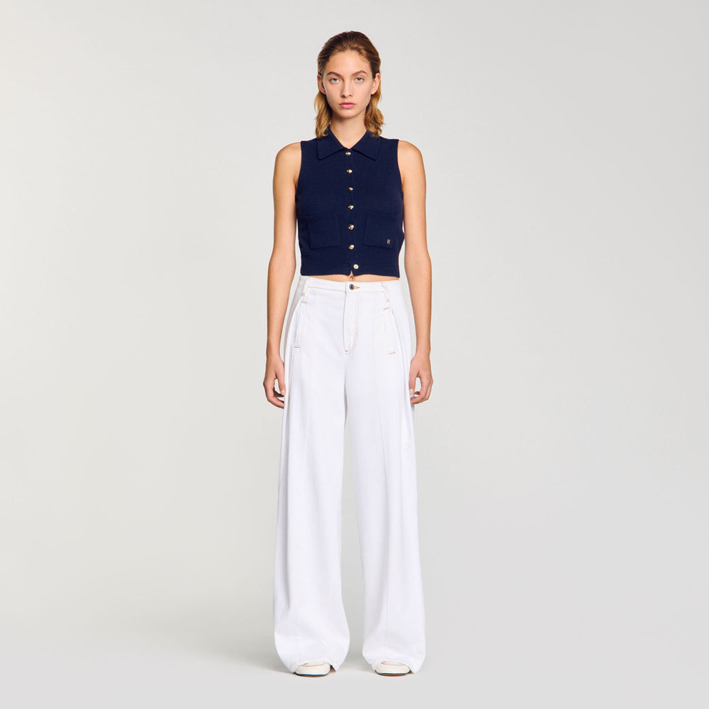 Sandro / Topstitched wide-leg jeans White