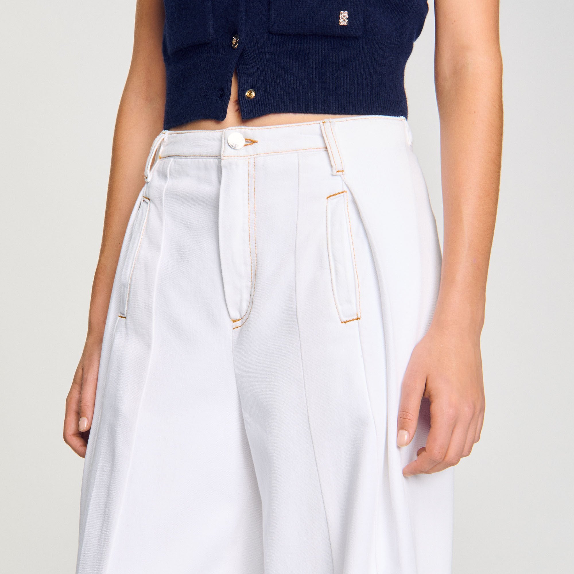 Sandro / Topstitched wide-leg jeans White