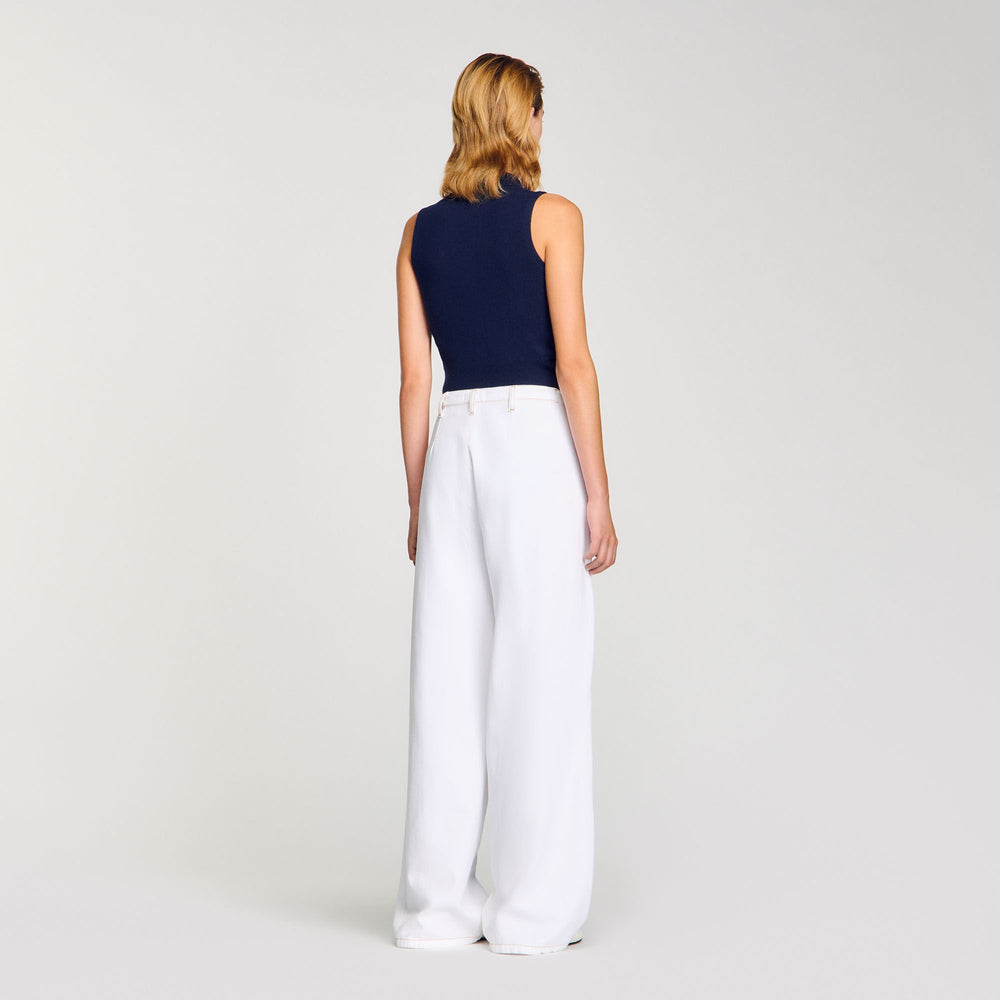 Sandro / Topstitched wide-leg jeans White