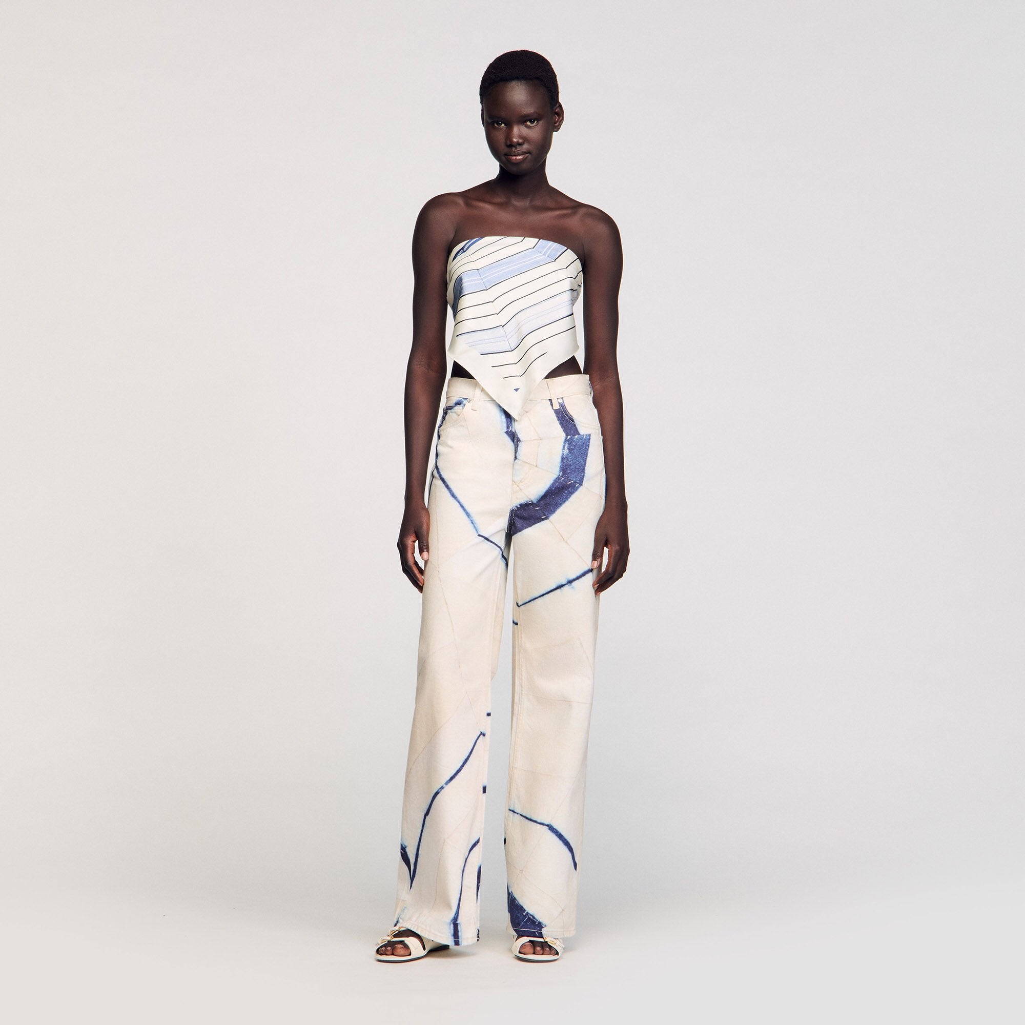 Sandro / Wide-leg striped jeans Ecru