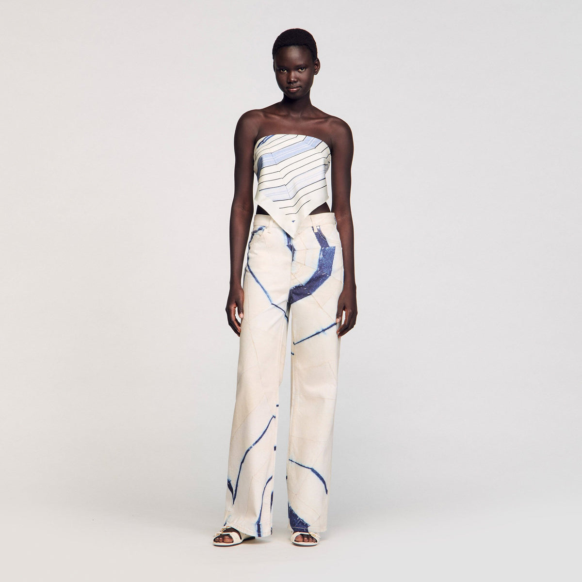 Sandro / Wide-leg striped jeans Ecru