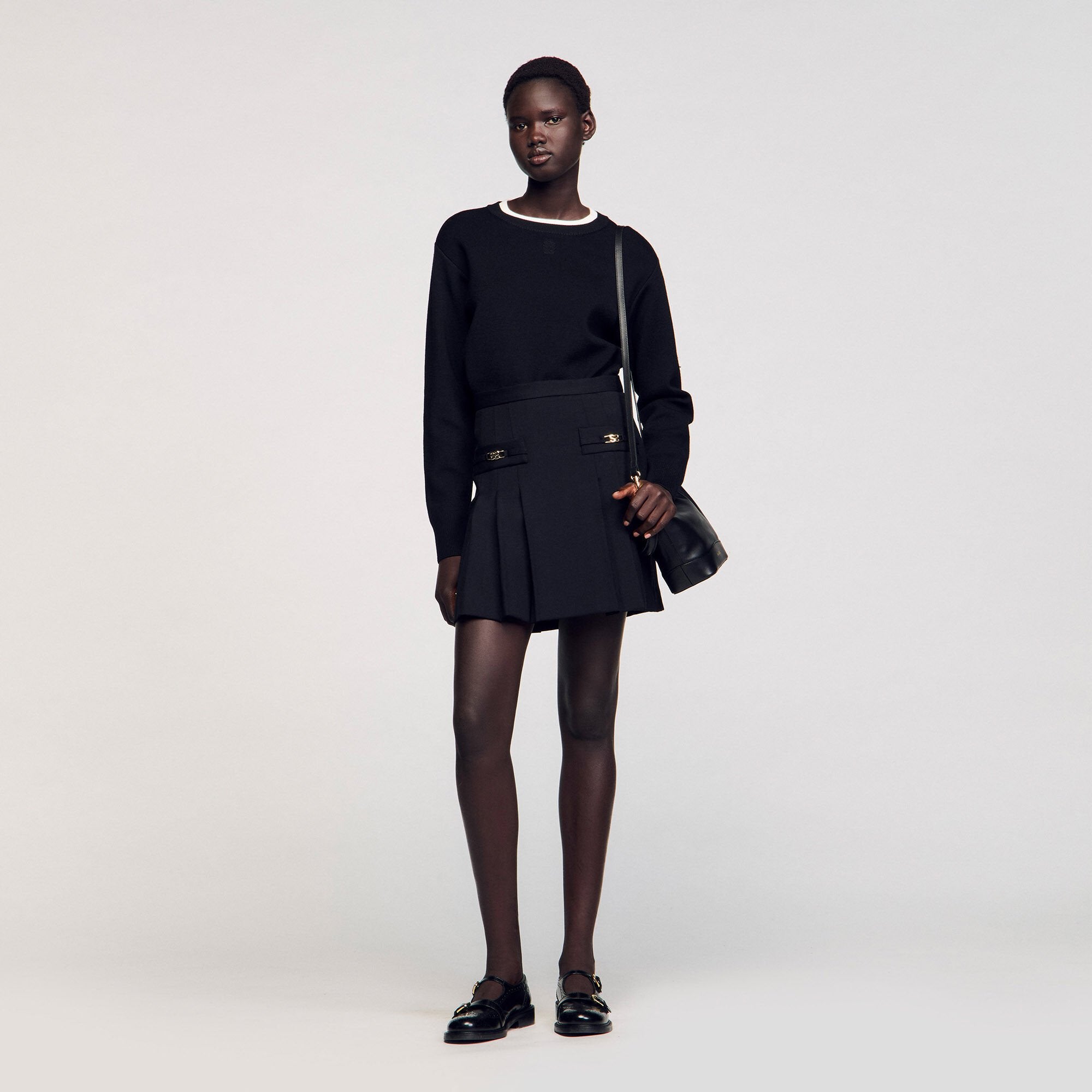 Sandro / Mini skirt with stitched pleats Black