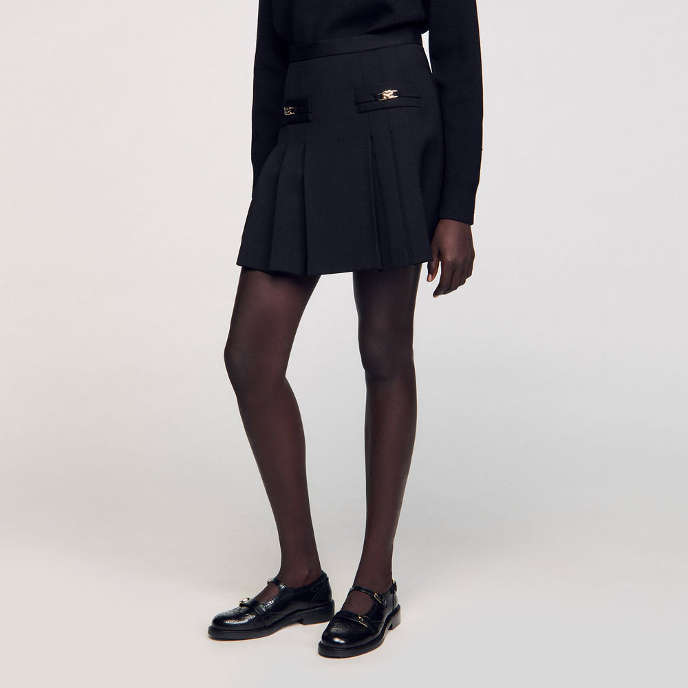 Sandro / Mini skirt with stitched pleats Black
