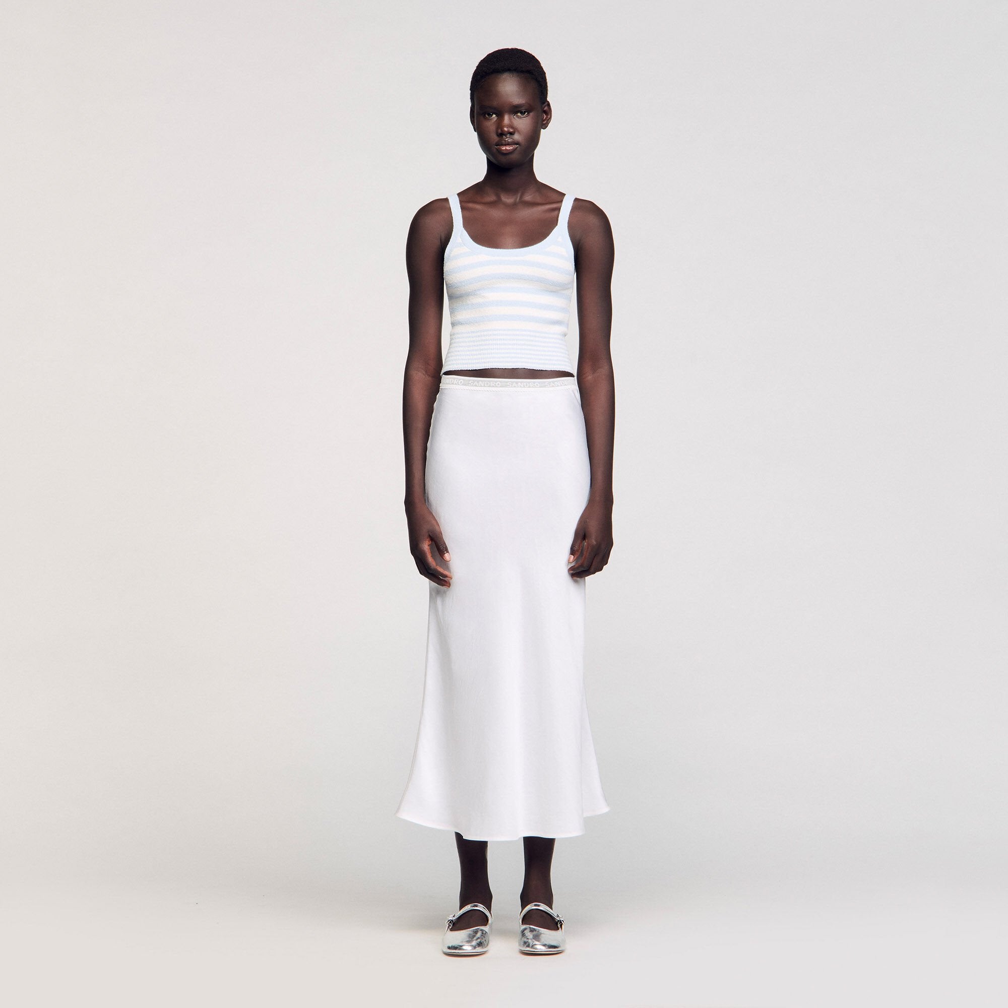 Sandro / Maxi satin-effect skirt Ecru