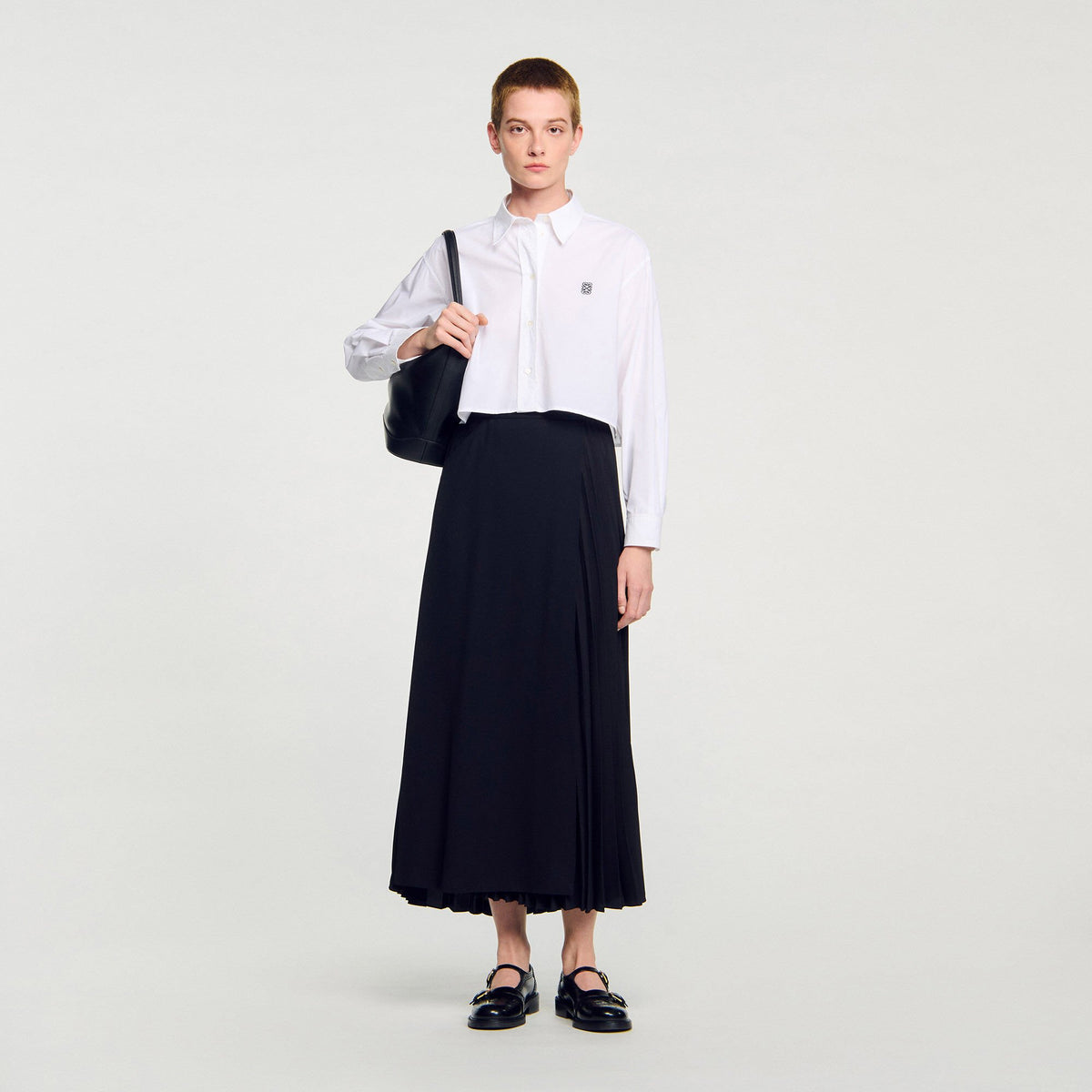 Sandro / Curb chain buckle pleated skirt Black