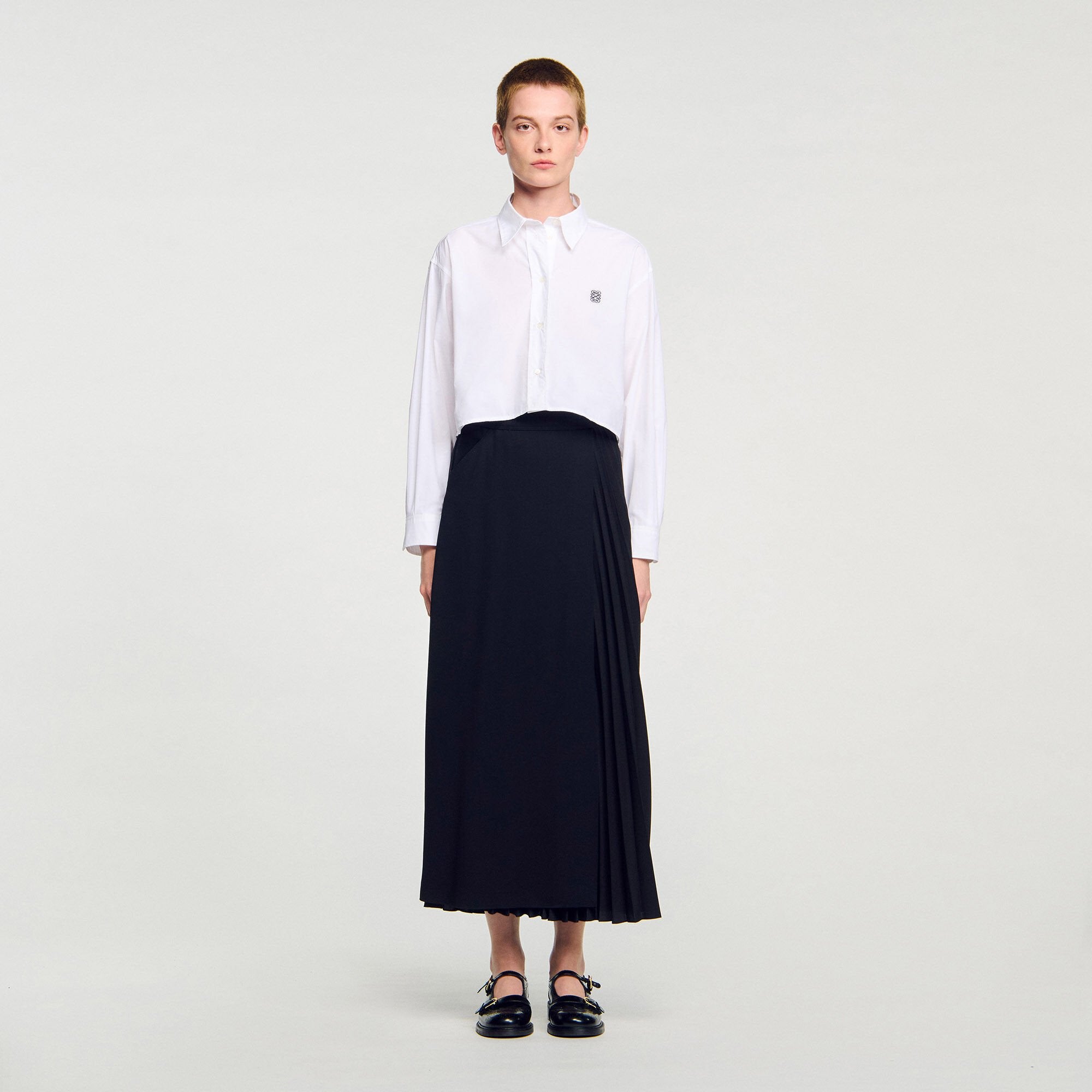 Sandro / Curb chain buckle pleated skirt Black