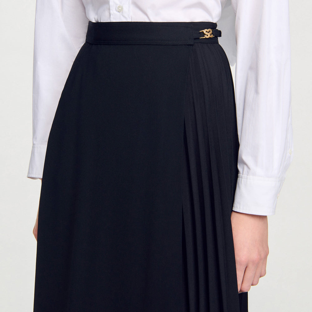 Sandro / Curb chain buckle pleated skirt Black