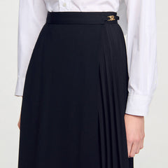 Sandro / Curb chain buckle pleated skirt Black