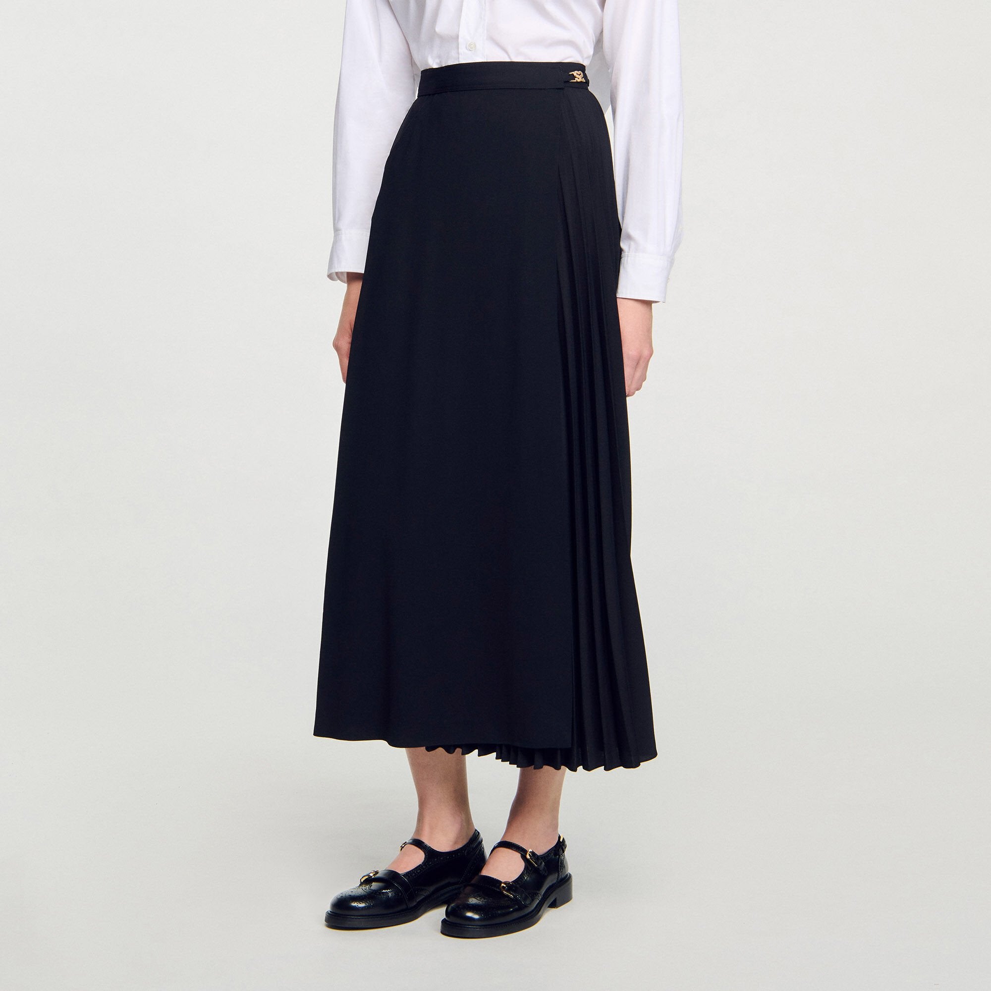 Sandro / Curb chain buckle pleated skirt Black
