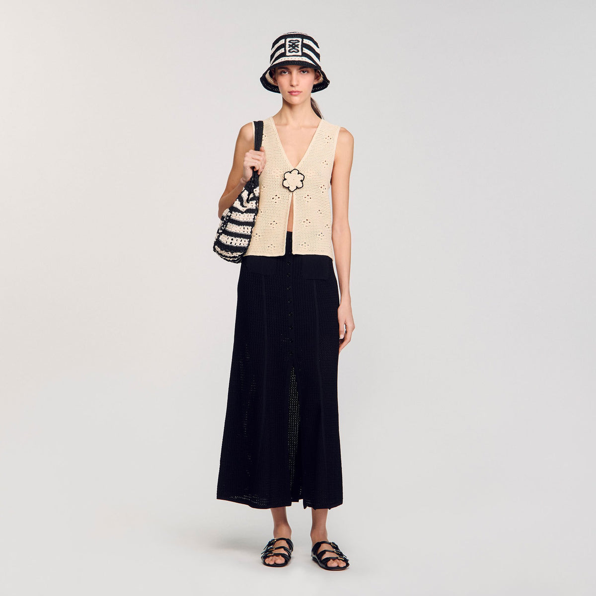 Sandro / Maxi decorative knit skirt Black