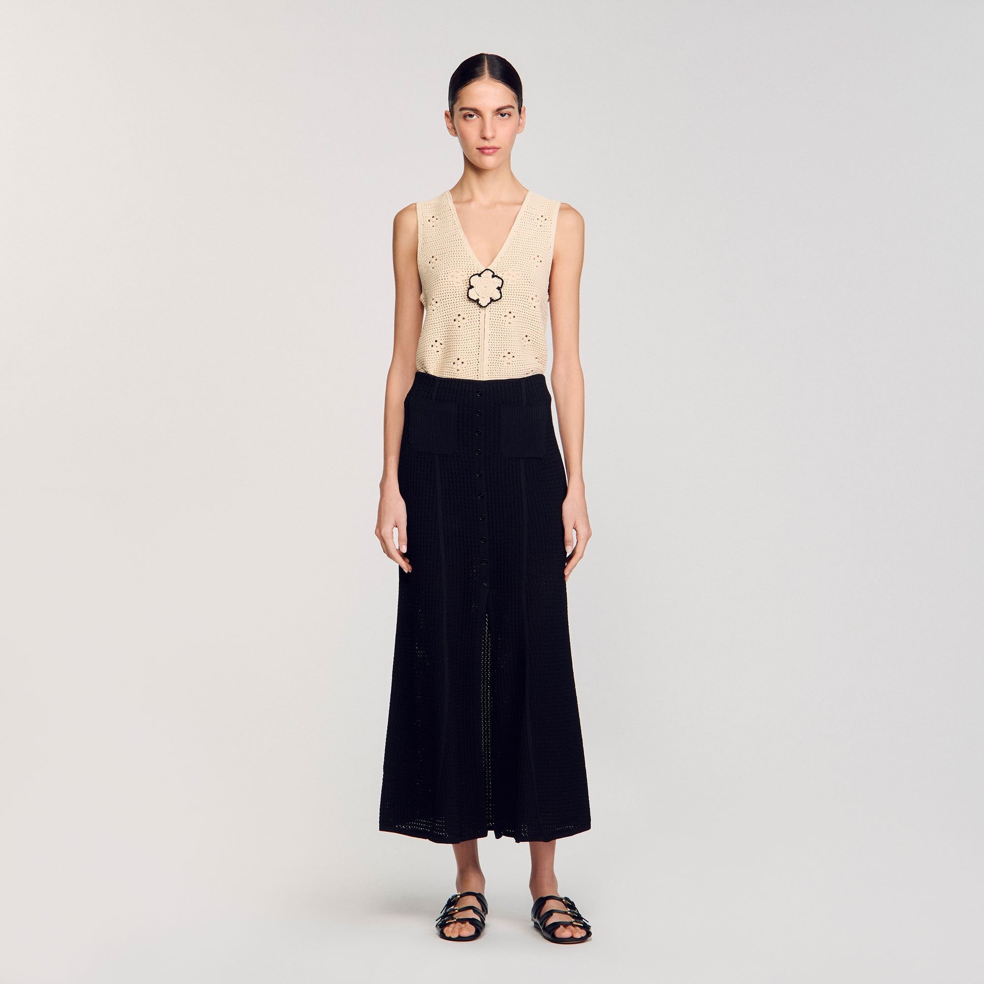 Sandro / Maxi decorative knit skirt Black