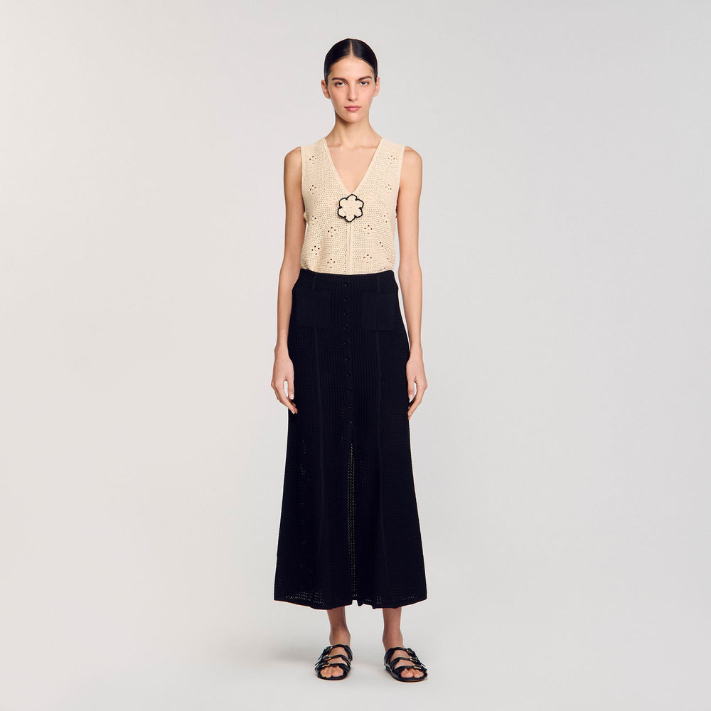 Sandro / Maxi decorative knit skirt Black
