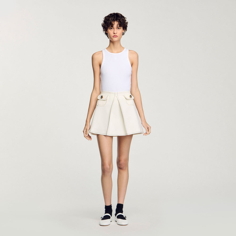 Sandro / Mini box-pleated skirt Ecru