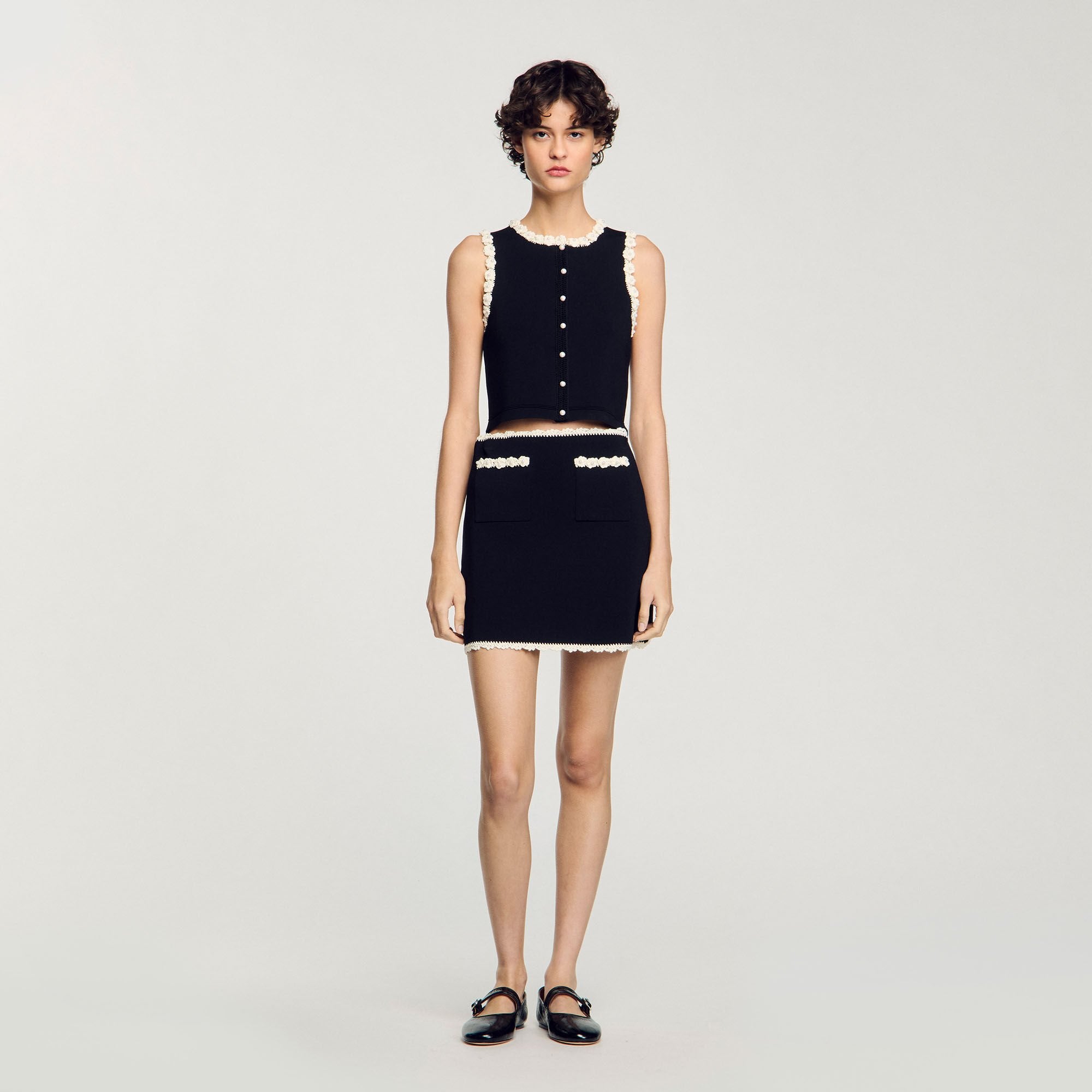 Sandro / Mini skirt with crochet details Black