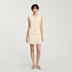 Sandro / Mini tweed pleated skirt Ecru