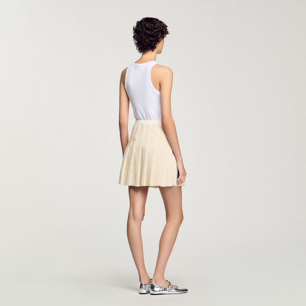 Sandro / Mini tweed pleated skirt Ecru