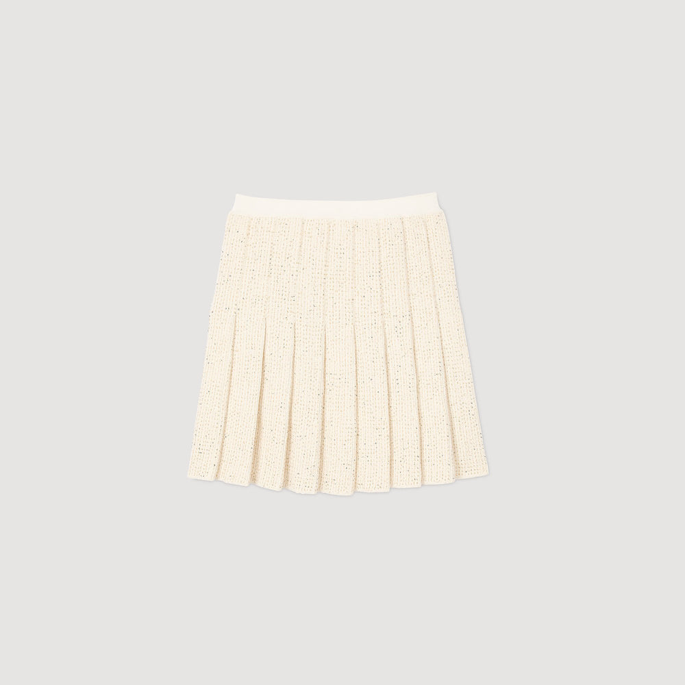 Sandro / Mini tweed pleated skirt Ecru