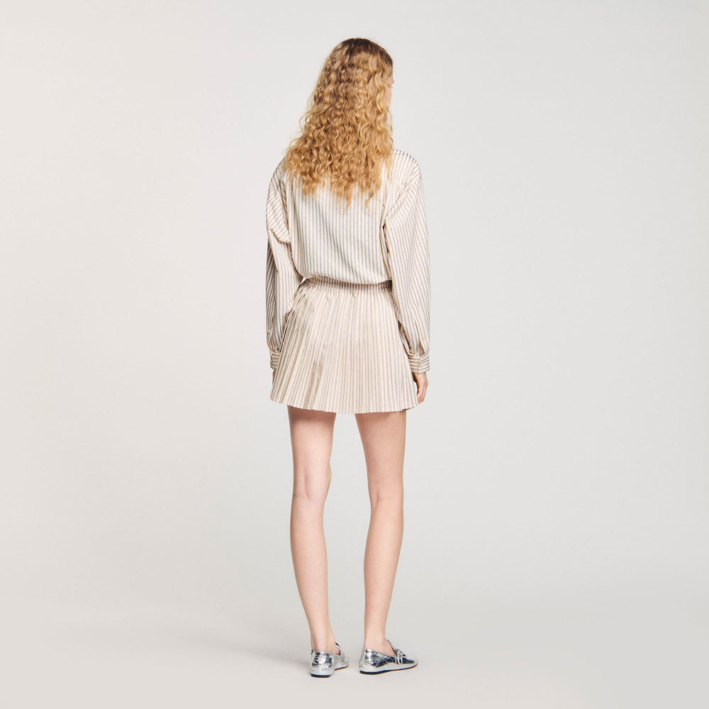 Sandro / Rhinestone striped pleated skirt Khaki / Pink