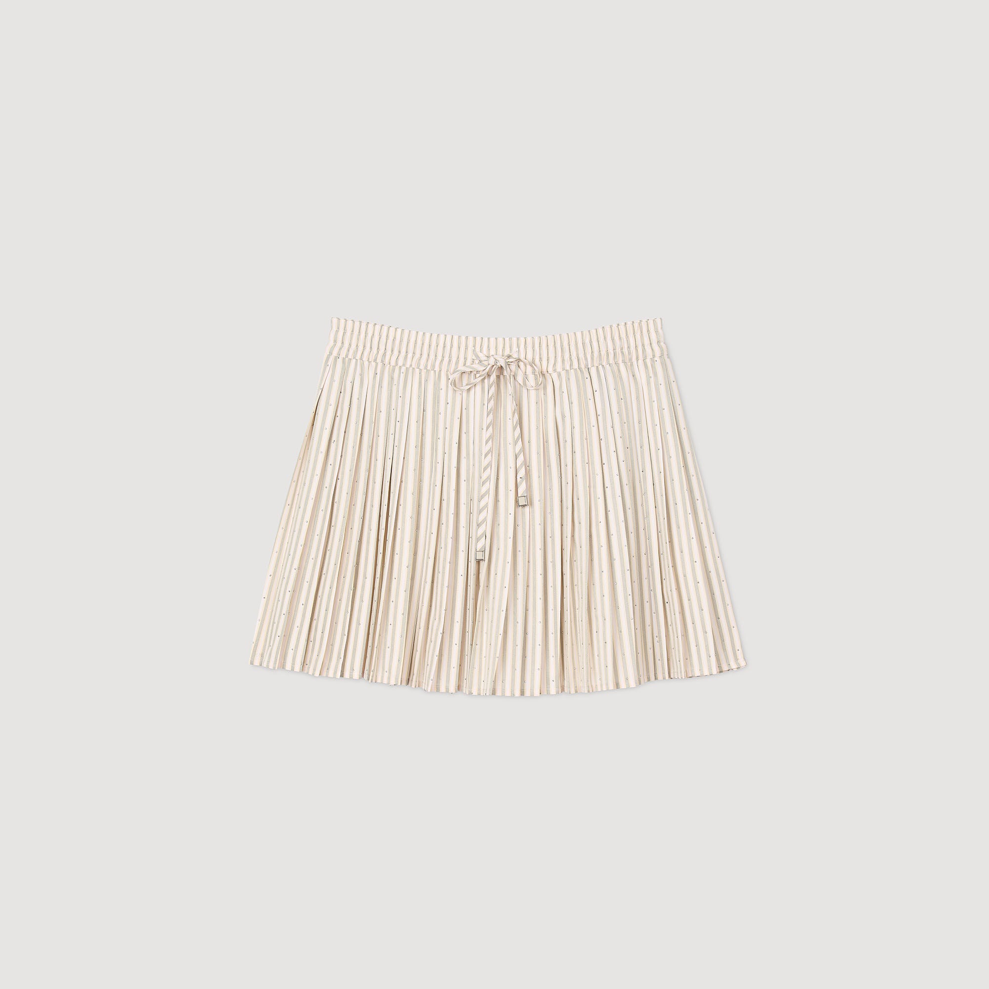 Sandro / Rhinestone striped pleated skirt Khaki / Pink