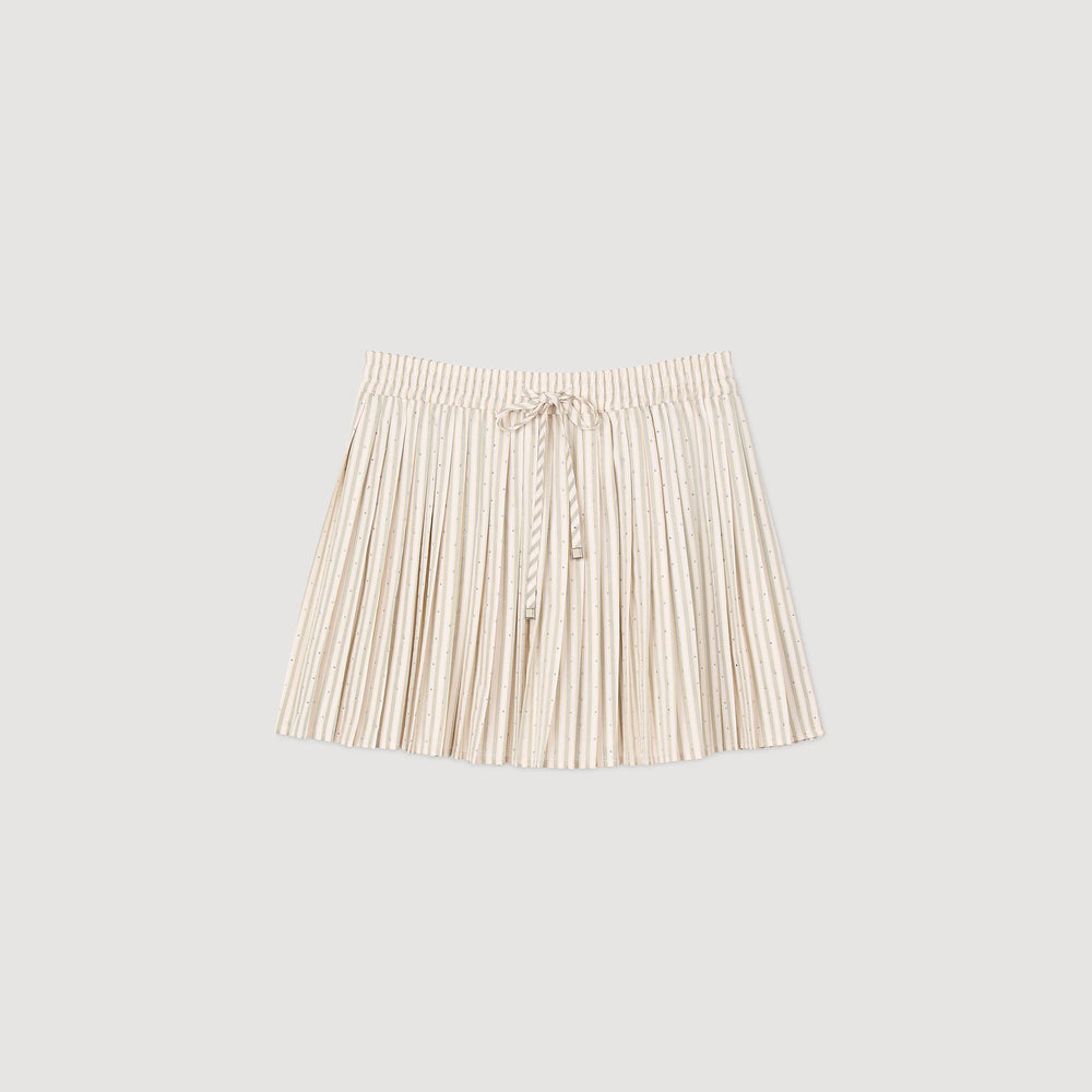 Sandro / Rhinestone striped pleated skirt Khaki / Pink