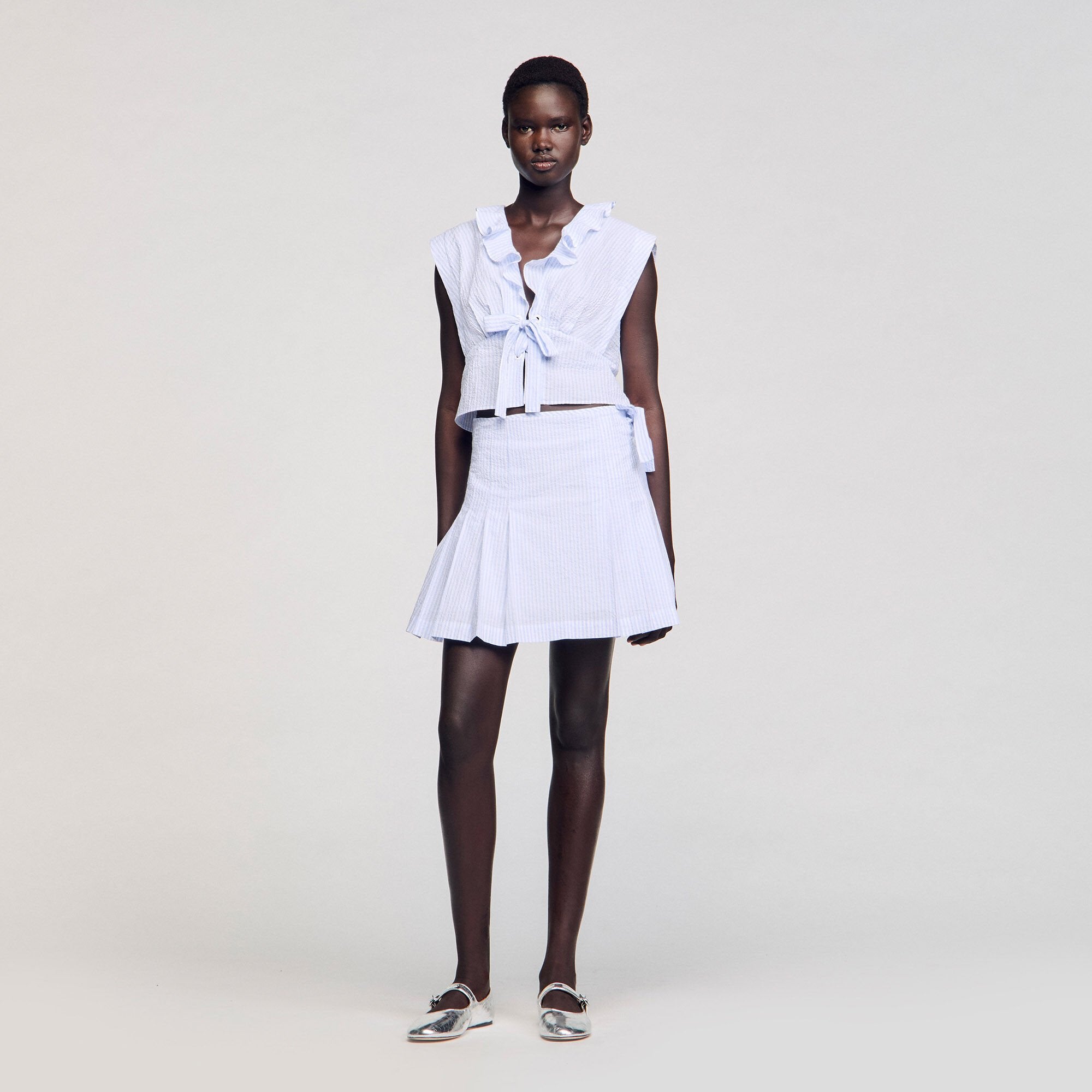 Sandro / Mini striped skirt Ciel / Blanc