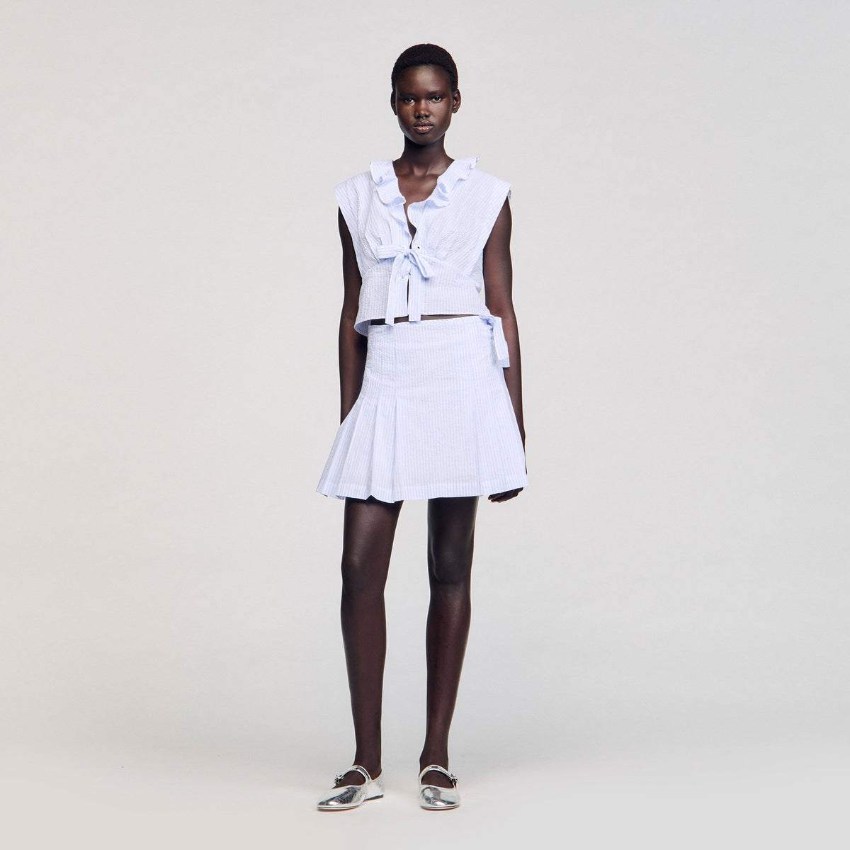 Sandro / Mini striped skirt Ciel / Blanc