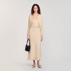 Sandro / Rhinestone knit maxi skirt Beige