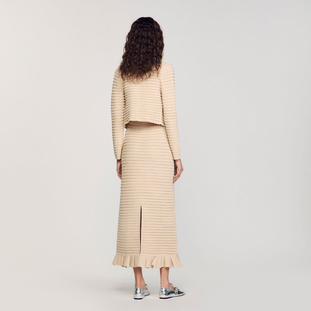 Sandro / Rhinestone knit maxi skirt Beige