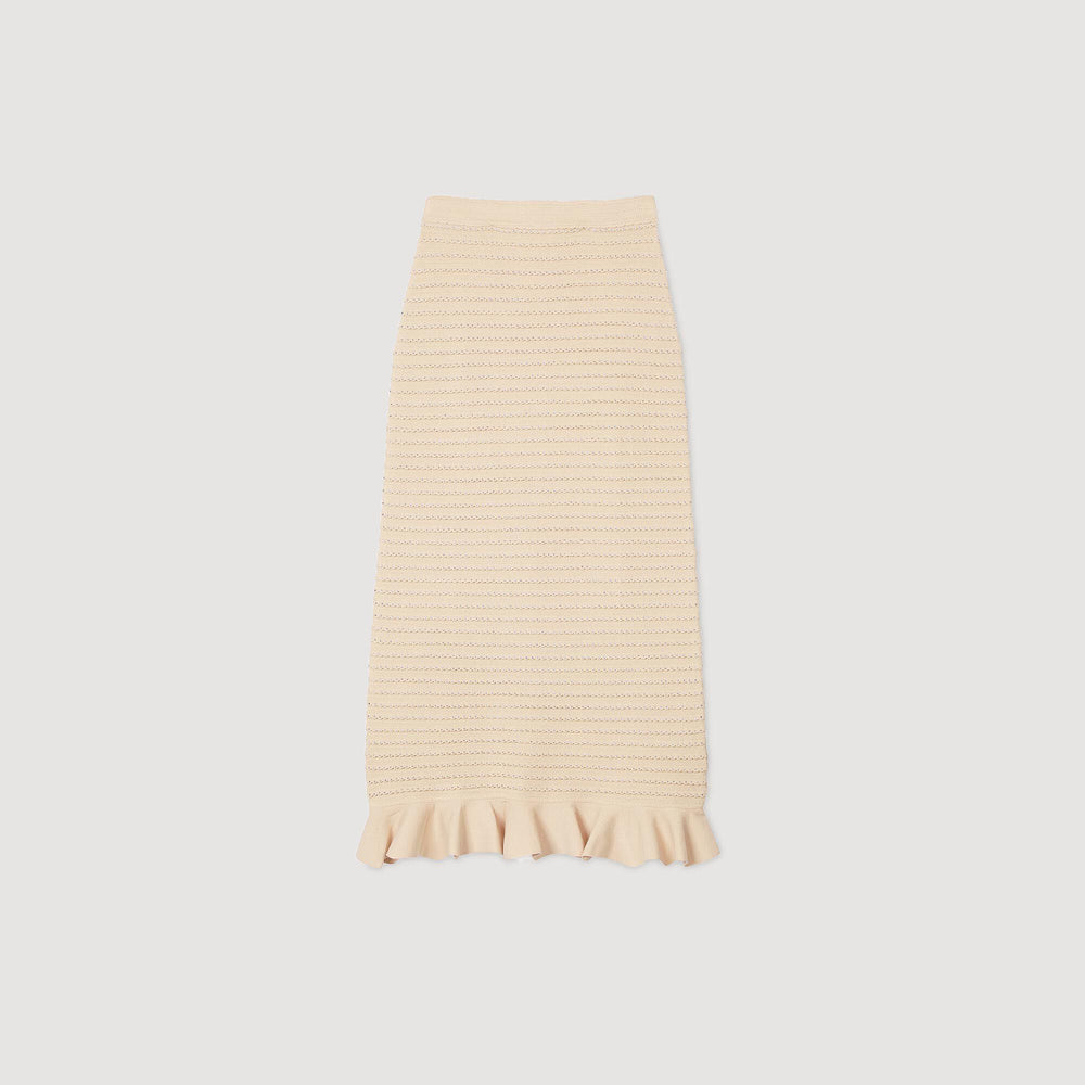 Sandro / Rhinestone knit maxi skirt Beige