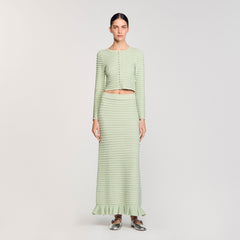 Sandro / Rhinestone knit maxi skirt Almond Green