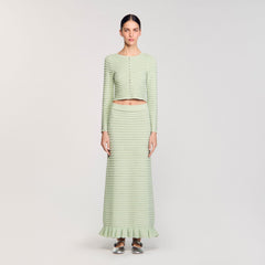 Sandro / Rhinestone knit maxi skirt Almond Green
