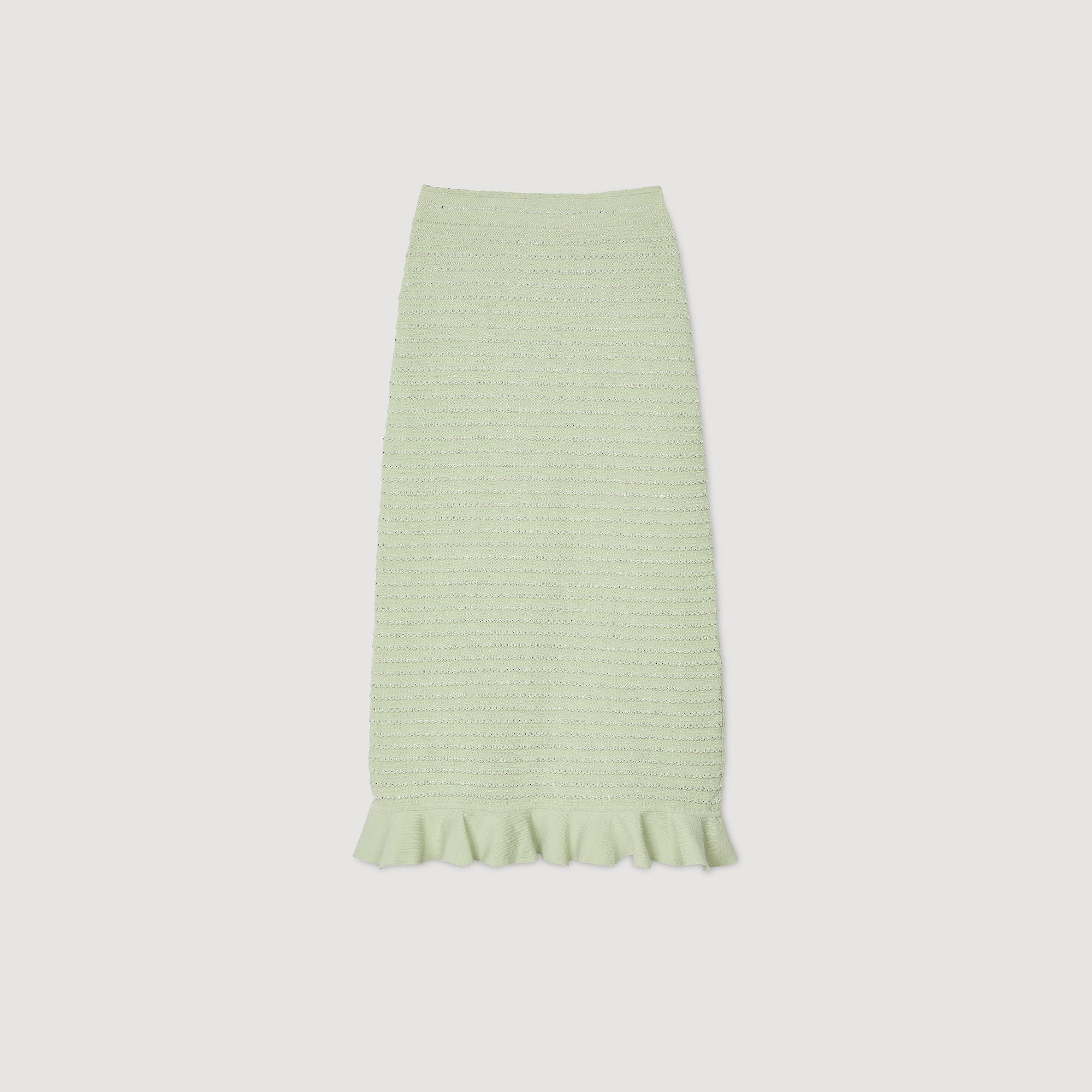 Sandro / Rhinestone knit maxi skirt Almond Green