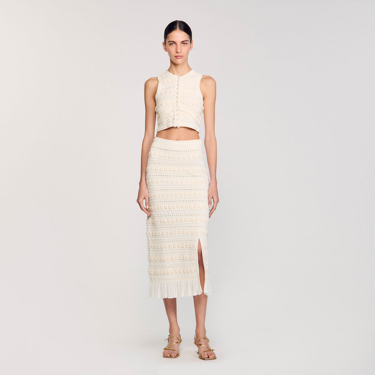 Sandro / Maxi skirt with crochet detailing Ecru