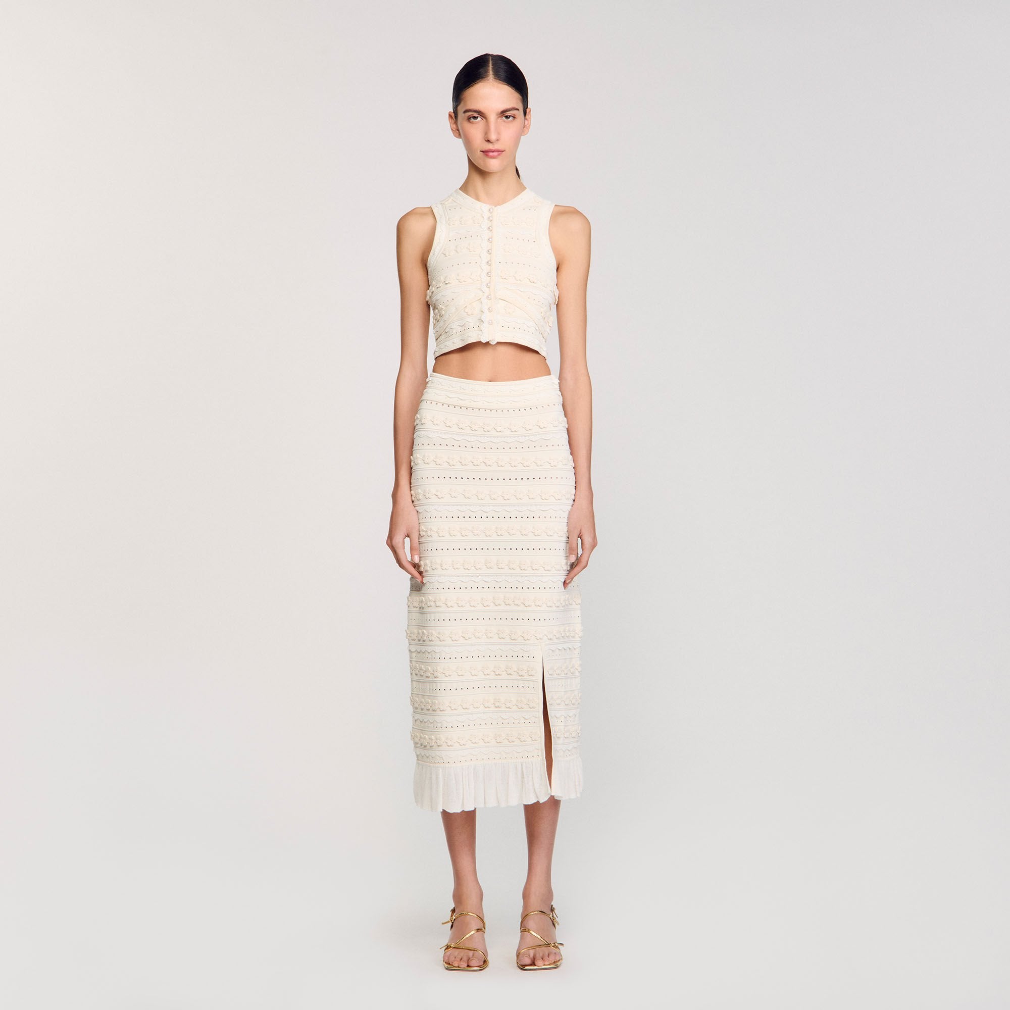 Sandro / Maxi skirt with crochet detailing Ecru