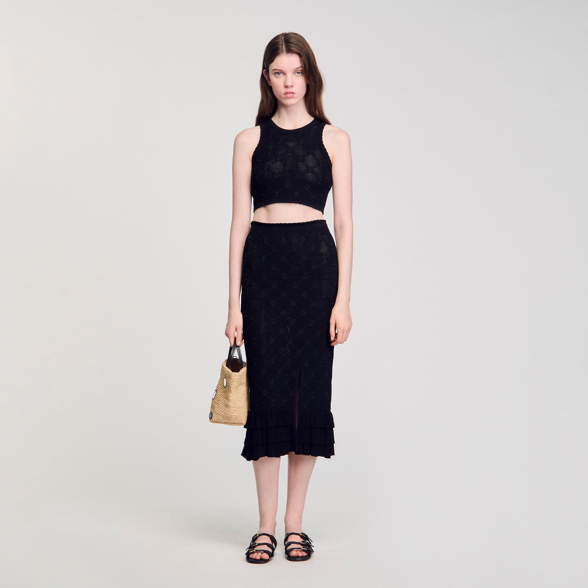 Sandro / Knit midi skirt Black