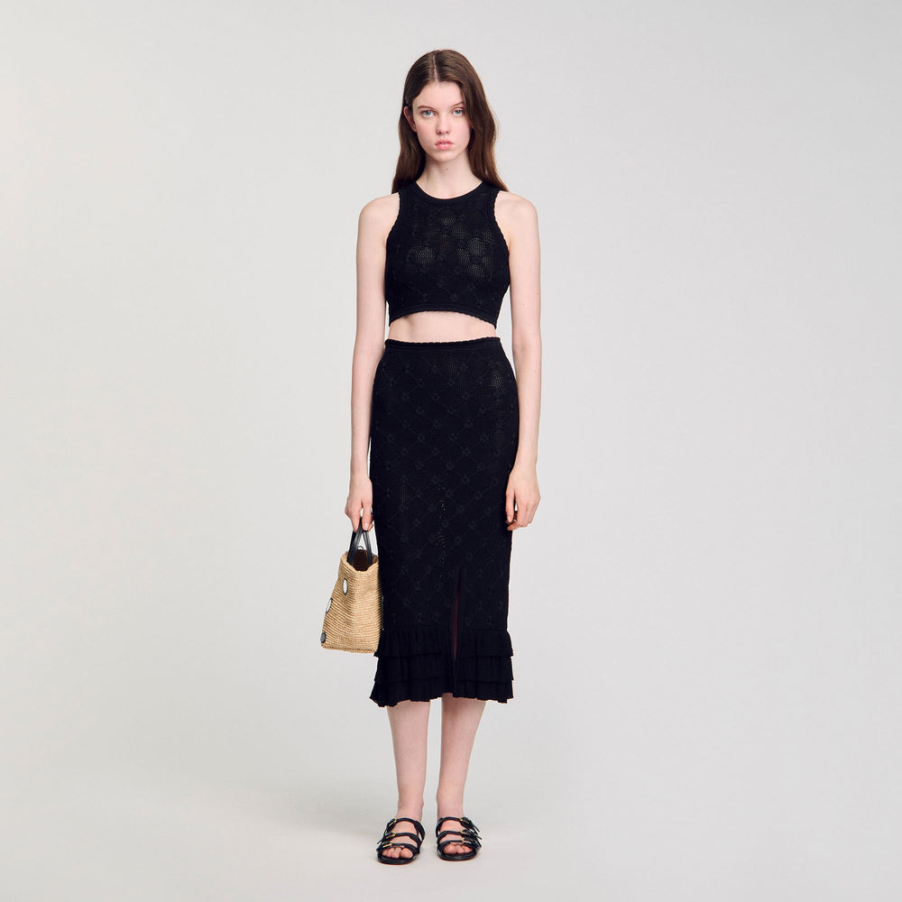 Sandro / Knit midi skirt Black