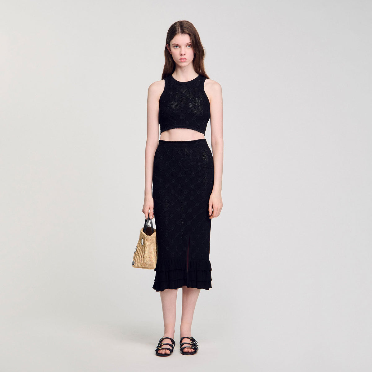 Sandro / Knit midi skirt Black