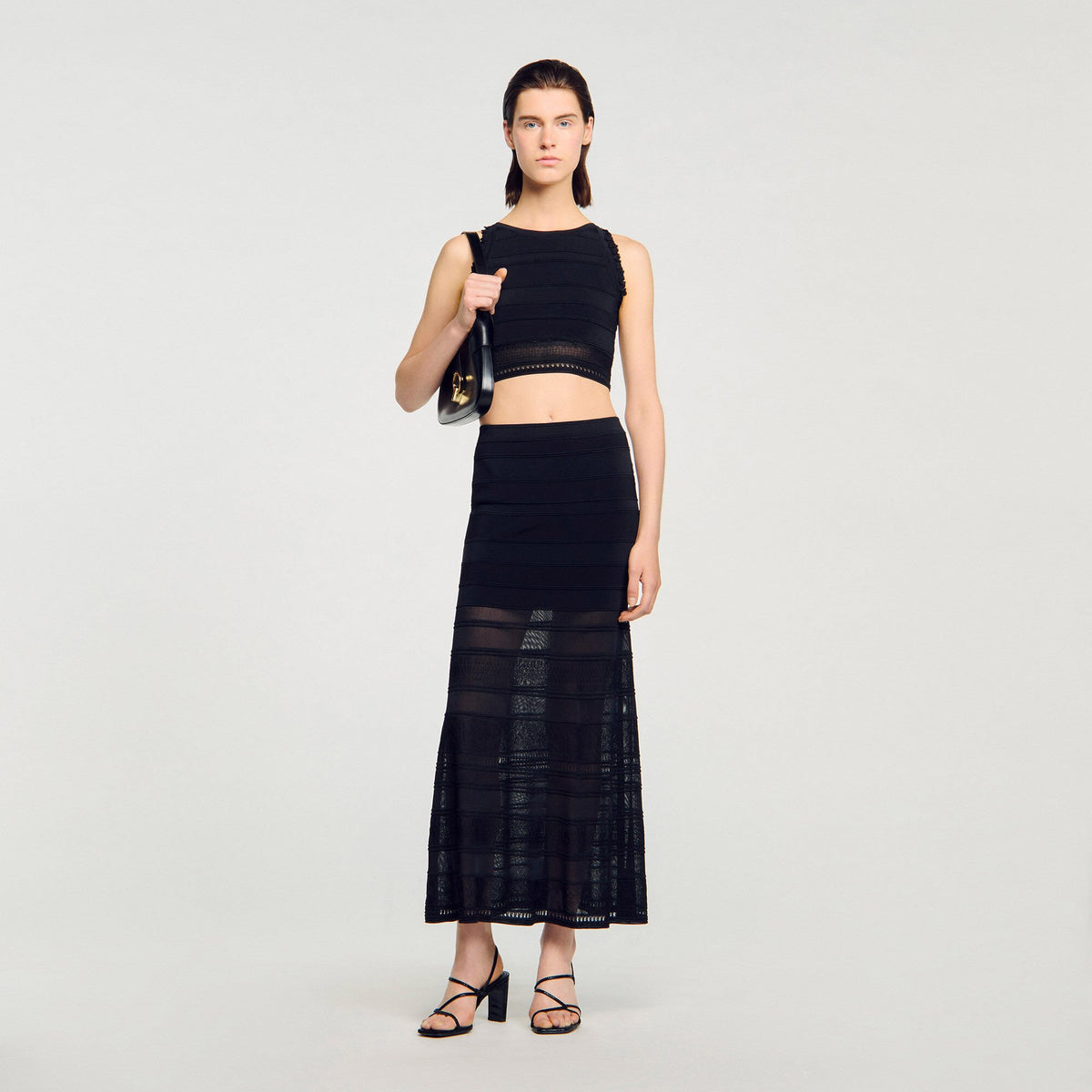 Sandro / Maxi decorative knit skirt Black
