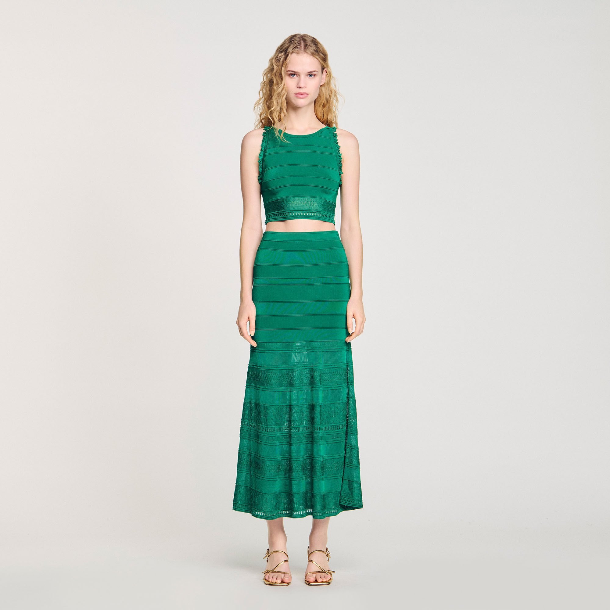 Sandro / Maxi decorative knit skirt Emeuraude Green