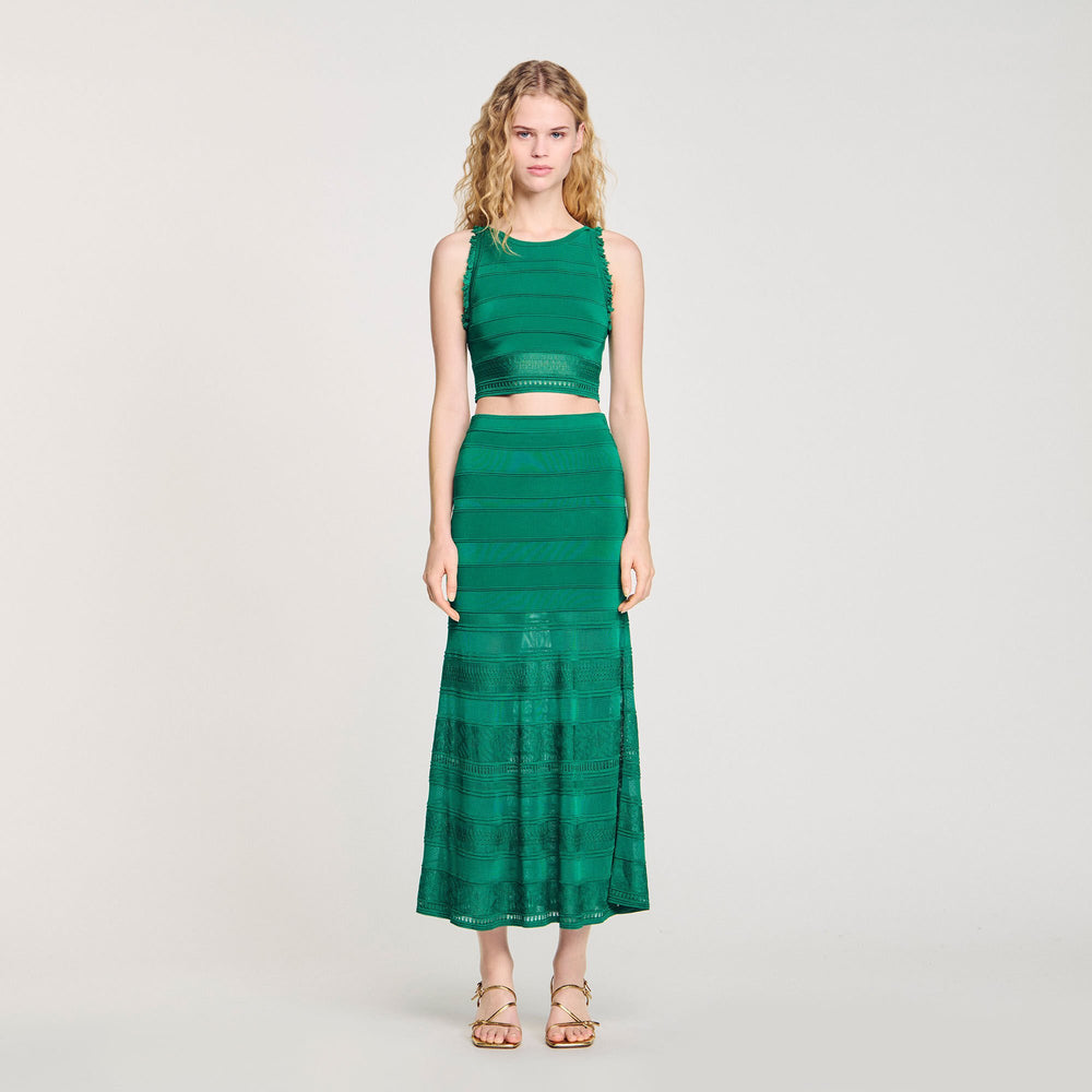 Sandro / Maxi decorative knit skirt Emeuraude Green
