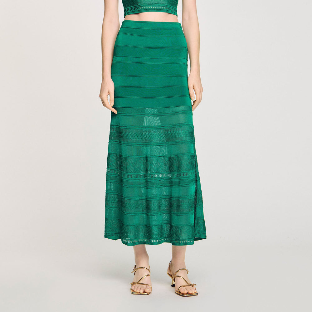 Sandro / Maxi decorative knit skirt Emeuraude Green