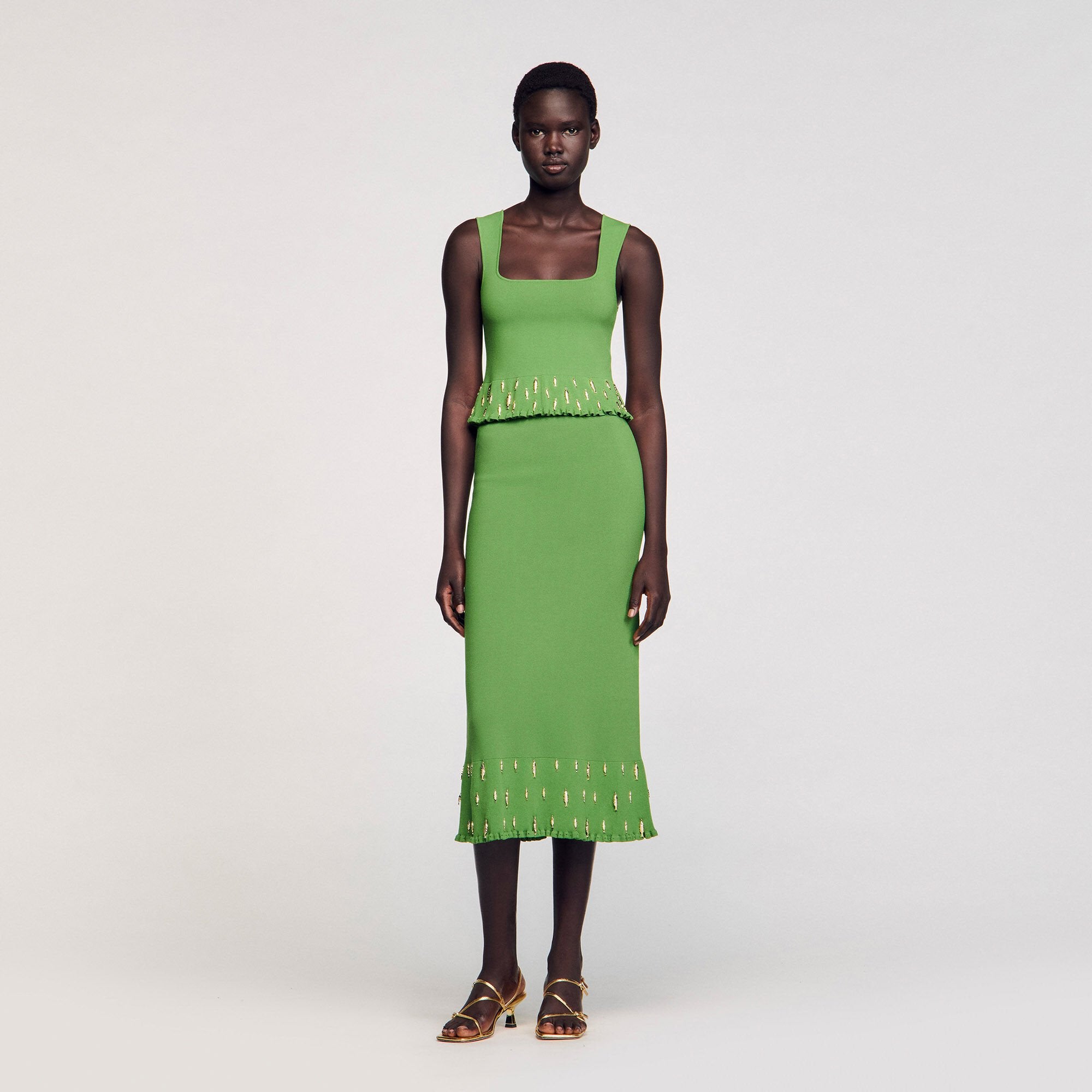 Sandro / Maxi knit skirt with charms Green