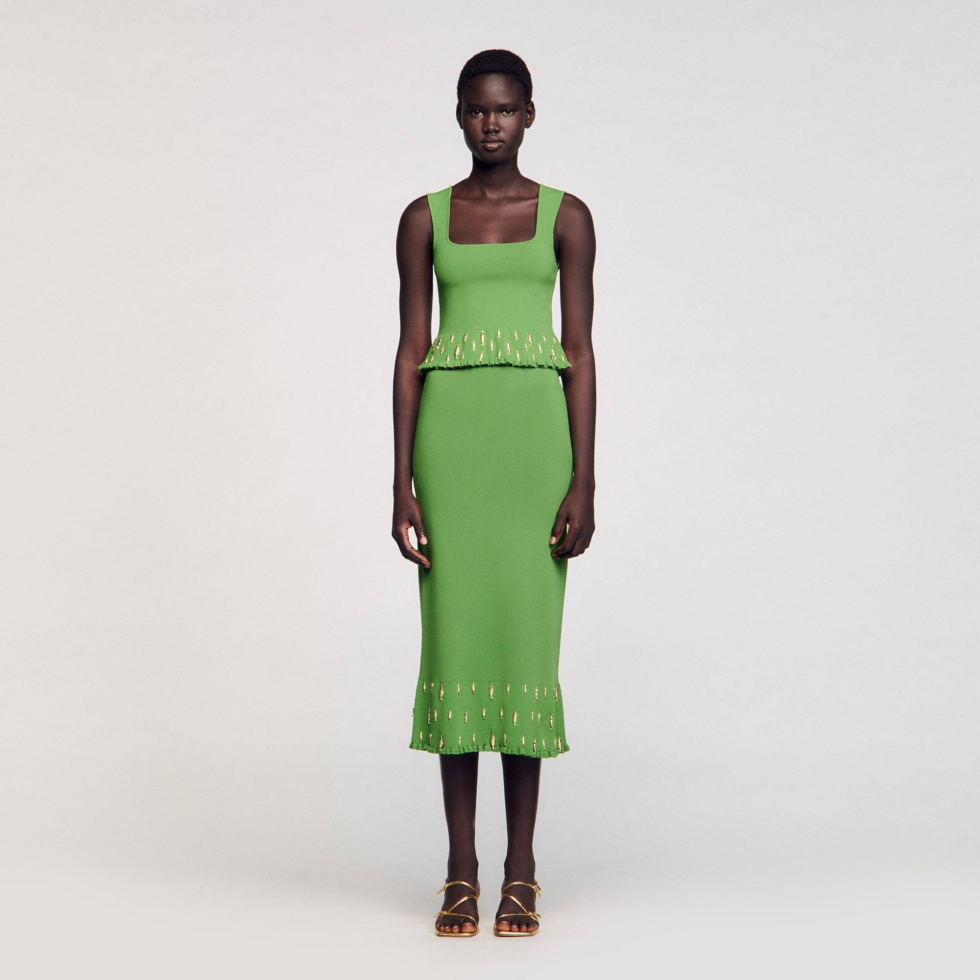 Sandro / Maxi knit skirt with charms Green