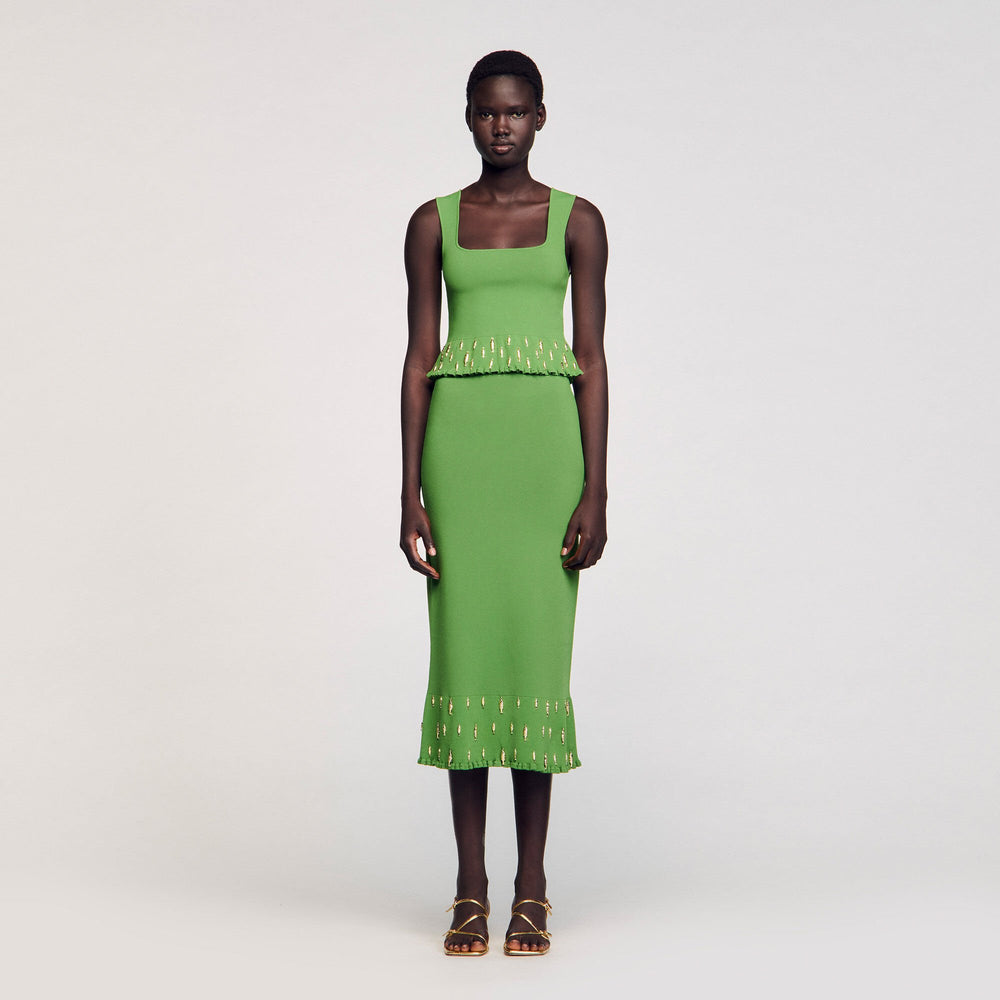 Sandro / Maxi knit skirt with charms Green