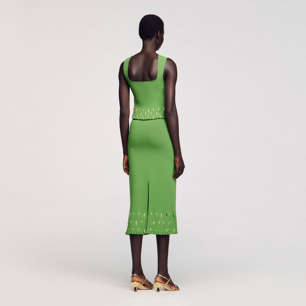 Sandro / Maxi knit skirt with charms Green