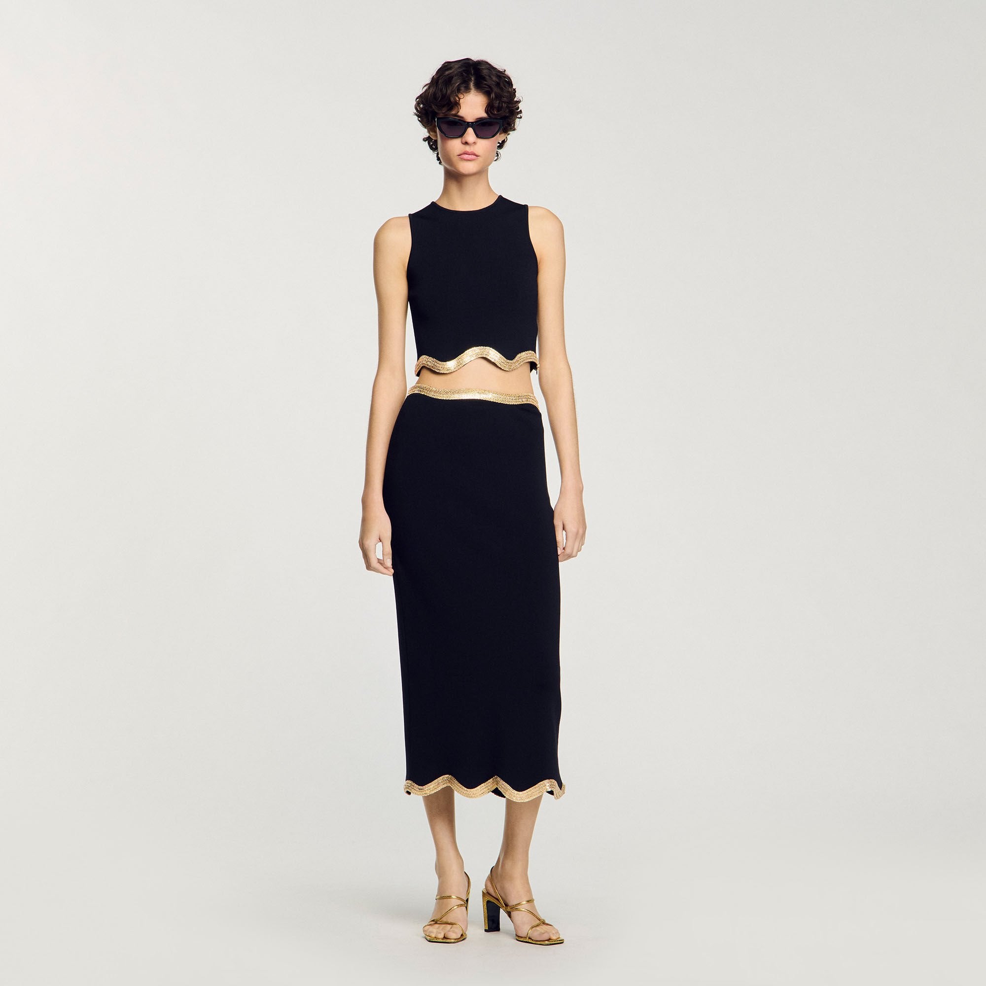 Sandro / Maxi knitted skirt with chain detail Black