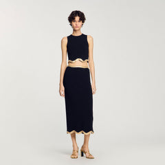 Sandro / Maxi knitted skirt with chain detail Black