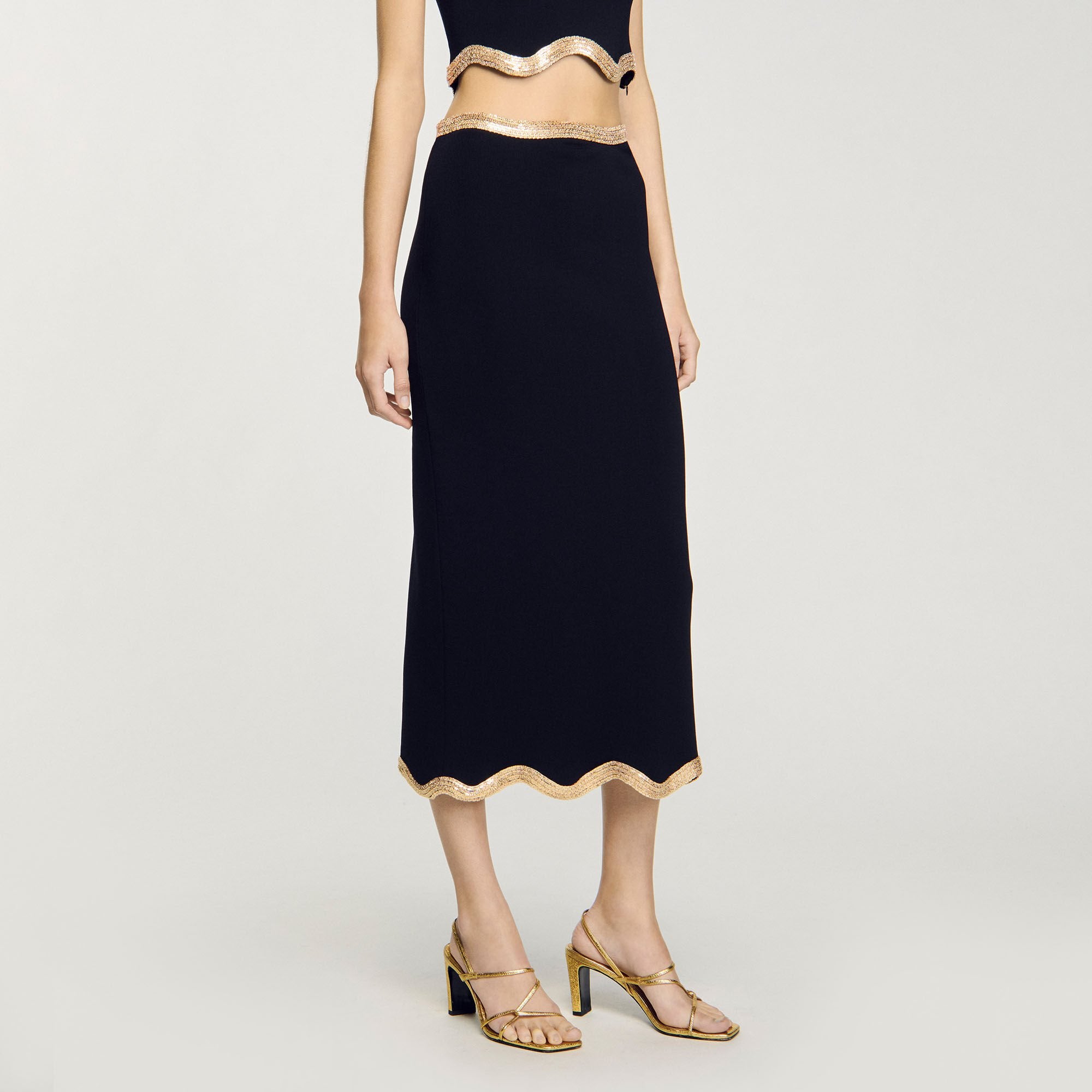 Sandro / Maxi knitted skirt with chain detail Black