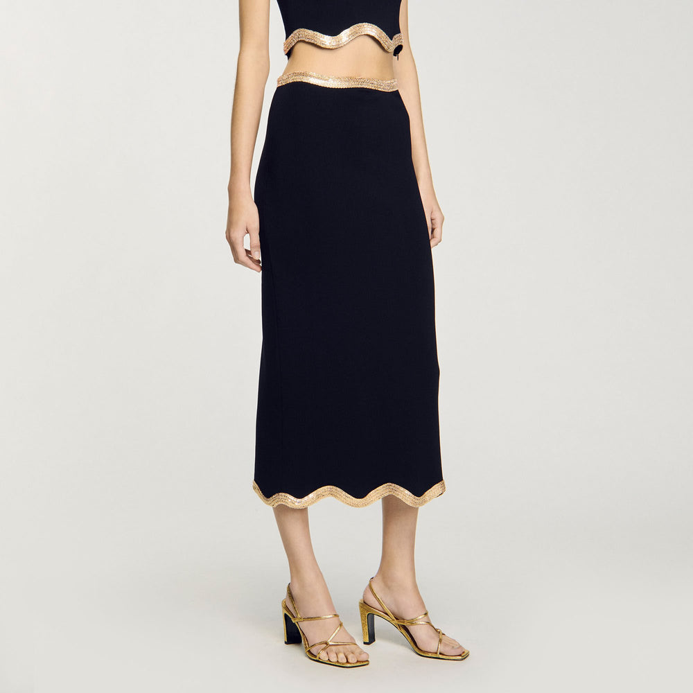 Sandro / Maxi knitted skirt with chain detail Black