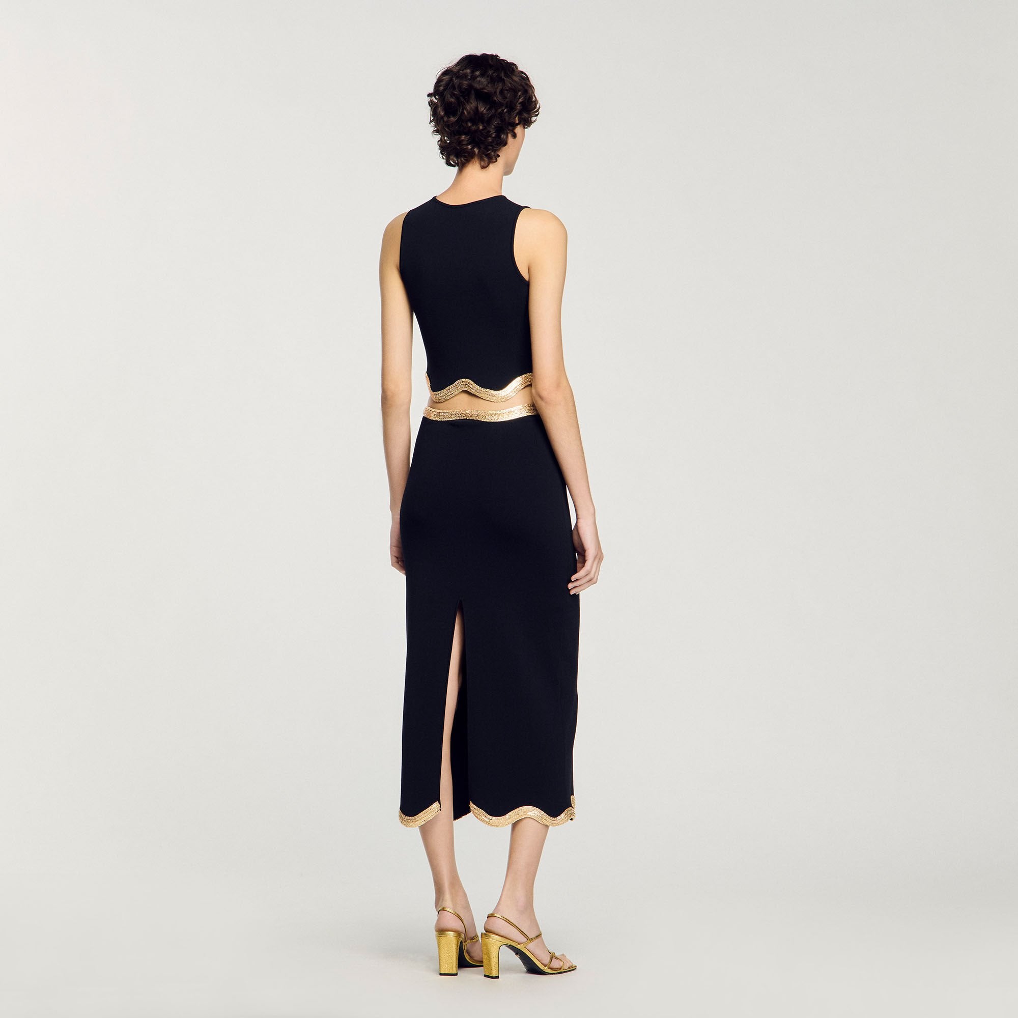 Sandro / Maxi knitted skirt with chain detail Black